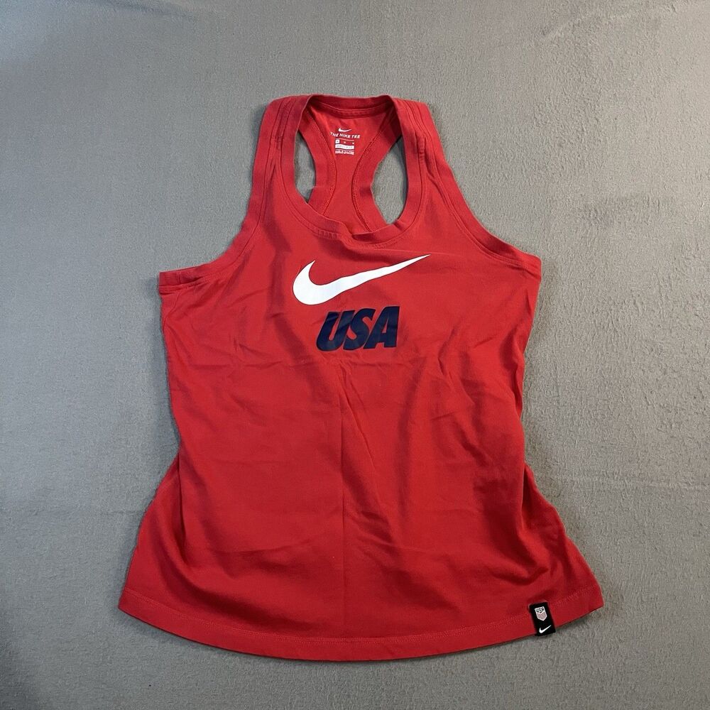 The Nike Tee Dri Fit Team USA Soccer Red Racerback Tank Top Womens Size M